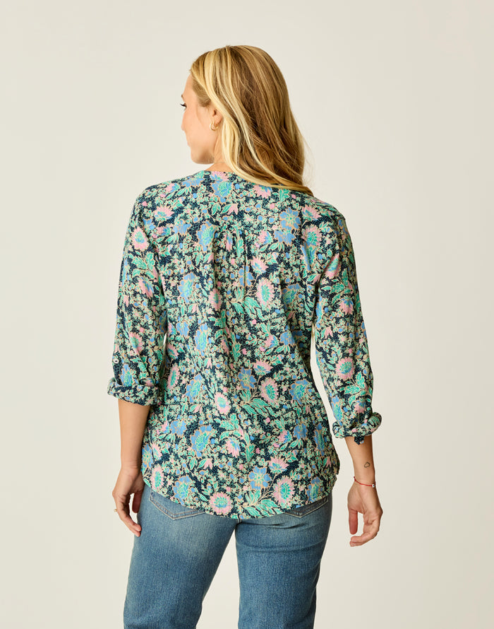 Dylan Gauze Shirt: Navy Multifloral