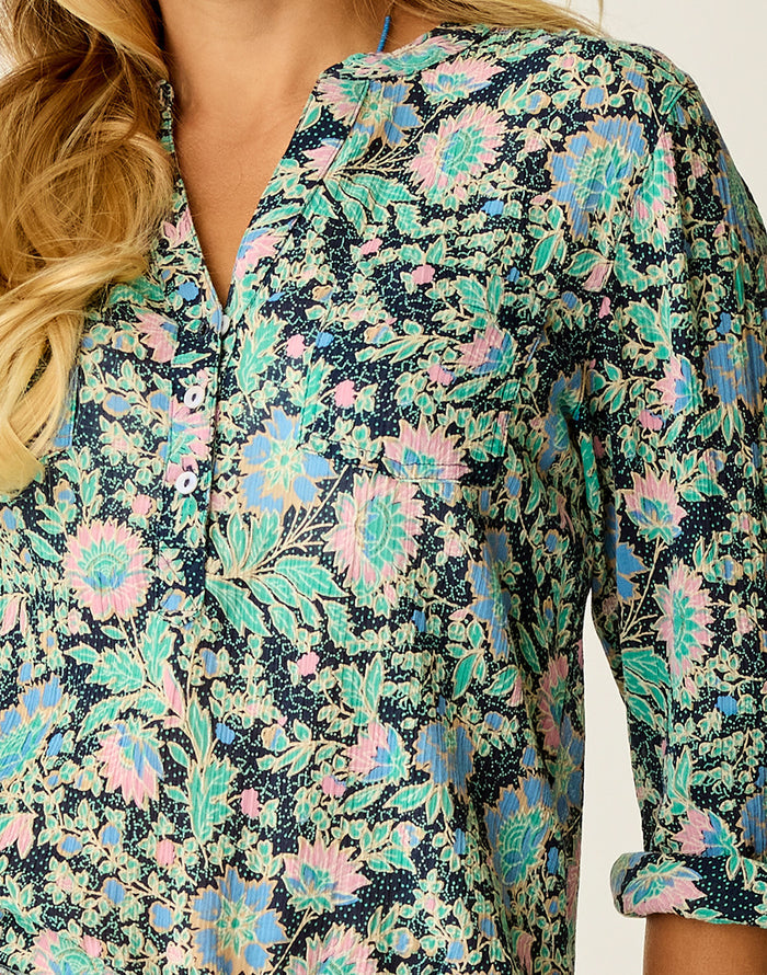 Dylan Gauze Shirt: Navy Multifloral