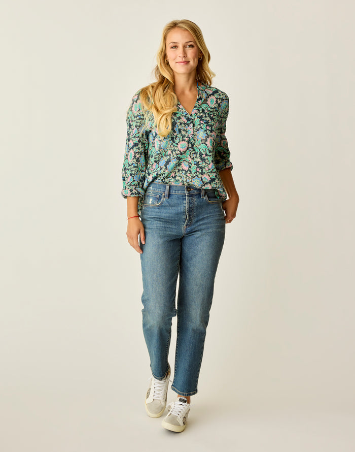 Dylan Gauze Shirt: Navy Multifloral