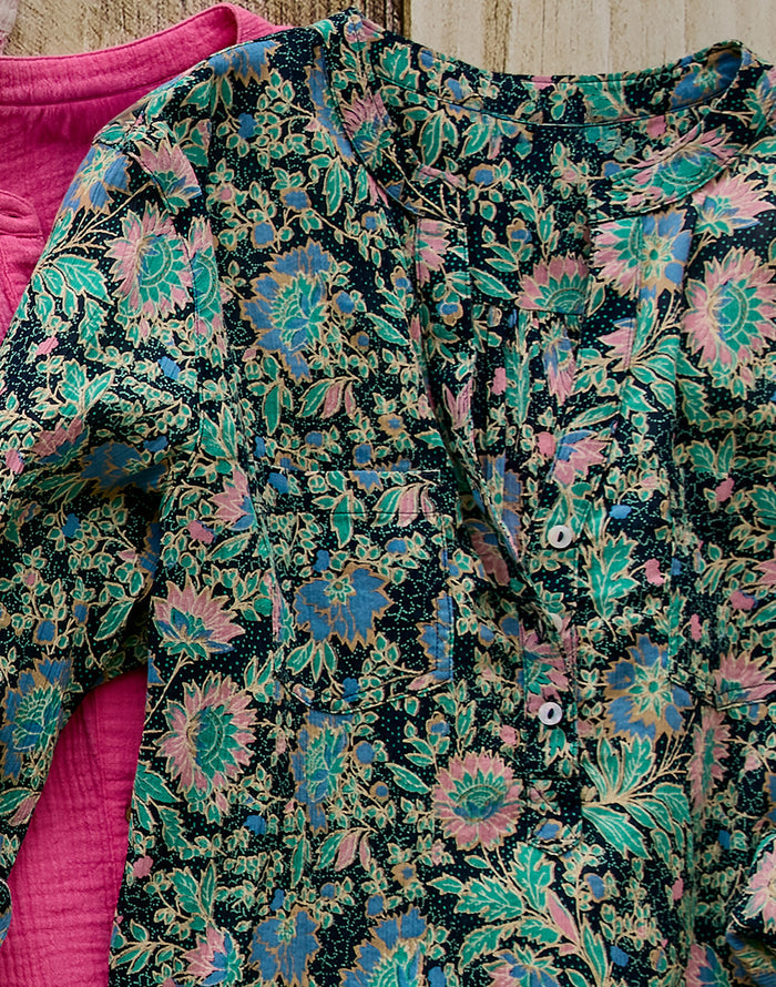 Dylan Gauze Shirt: Navy Multifloral