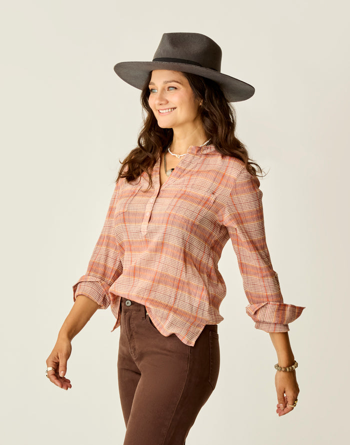 Dylan Gauze Shirt: Rosewood Plaid