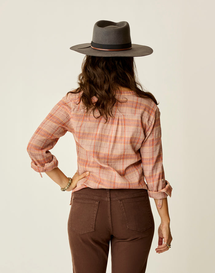 Dylan Gauze Shirt: Rosewood Plaid