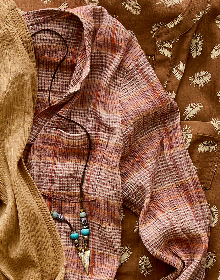 Dylan Gauze Shirt: Rosewood Plaid