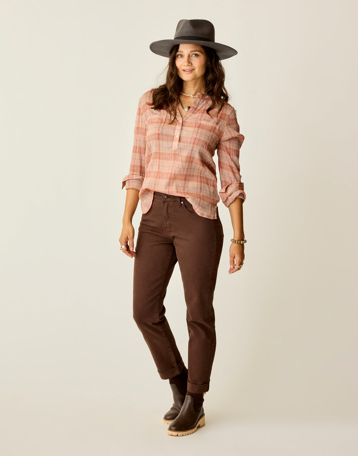 Dylan Gauze Shirt: Rosewood Plaid
