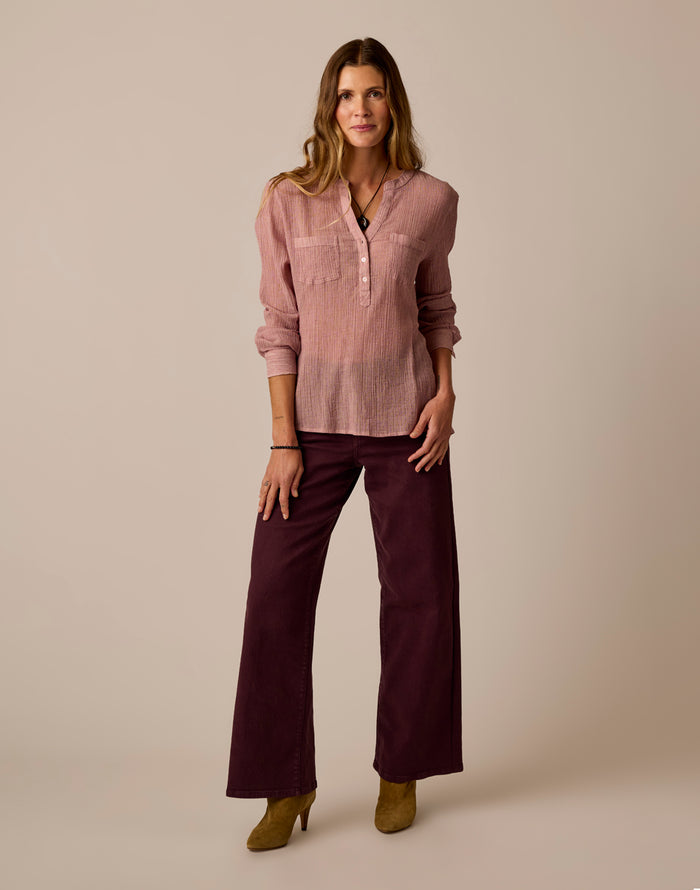 Dylan Gauze Shirt: Rouge Crossdye