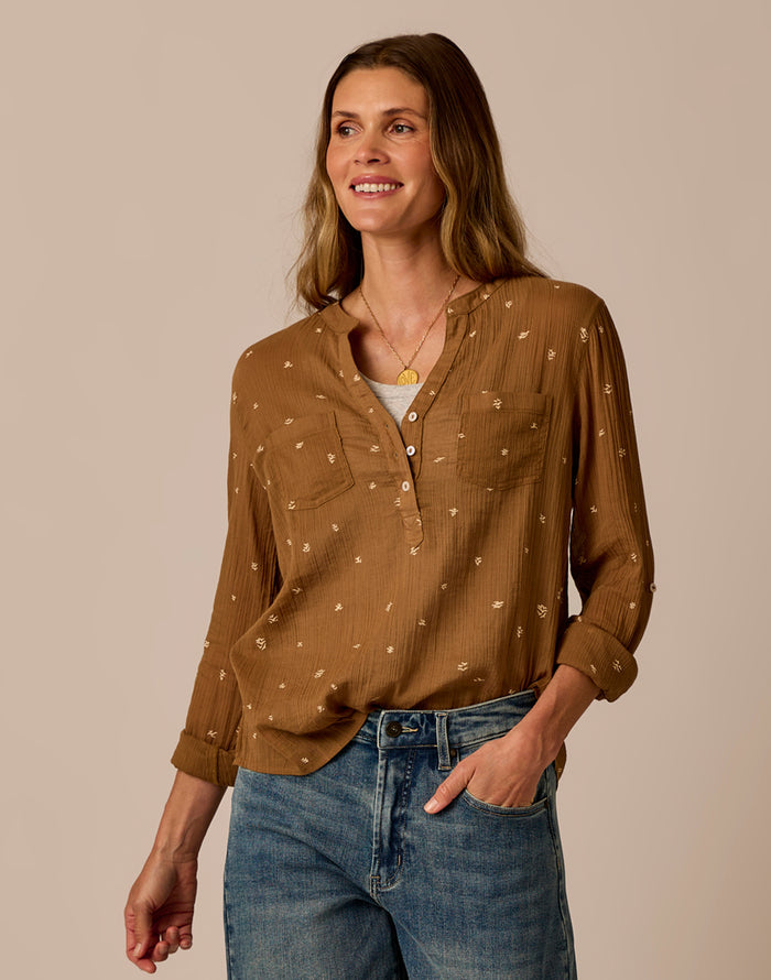 Dylan Gauze Shirt: Walnut Birdsong