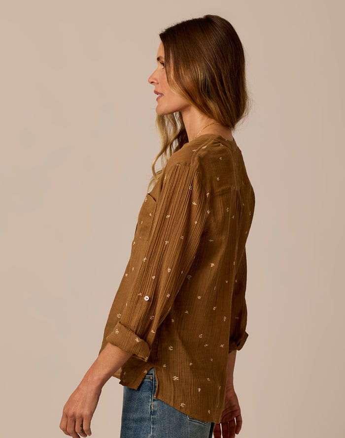 Dylan Gauze Shirt: Walnut Birdsong
