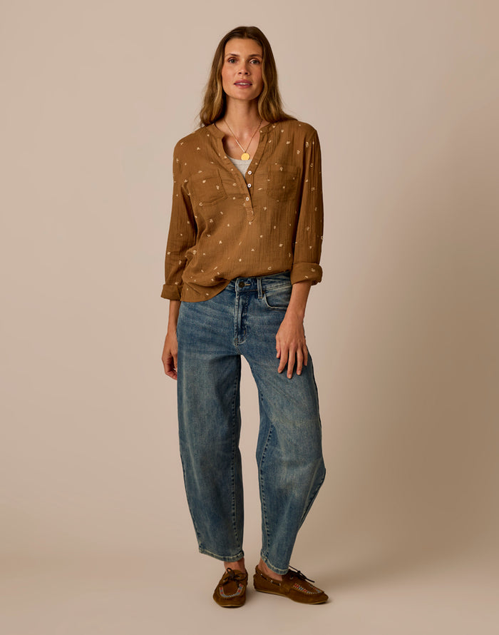 Dylan Gauze Shirt: Walnut Birdsong