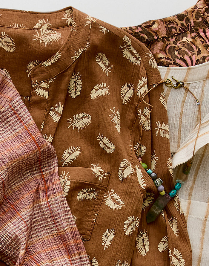 Dylan Gauze Tunic: Rum Feather