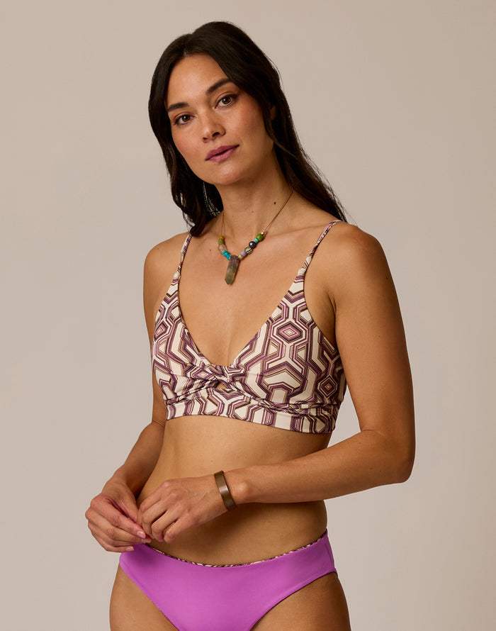 Elba Top Sierra bralette bikini neutral pink plunge neckline adjustable straps removable pads seamless recycled swim fabric
