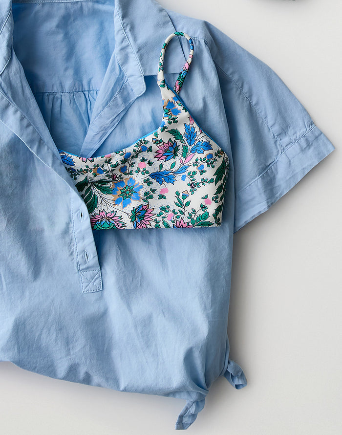 Escondido Compression Reversible Top: Lagoon/Cloud Multifloral