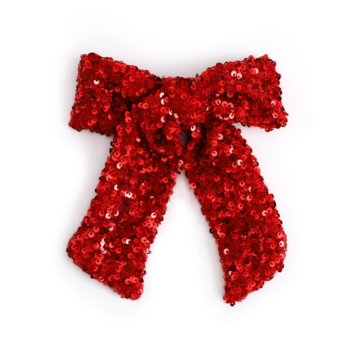 girls' red sequin holiday bow on clip
