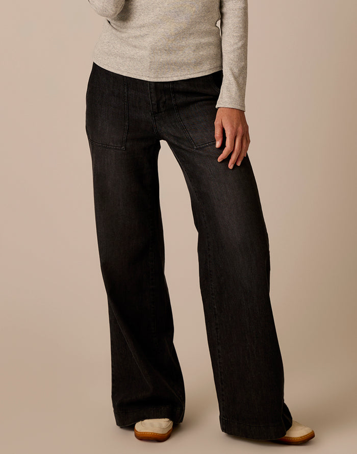 Farrah Lightweight Denim Wide Leg: Washed Black