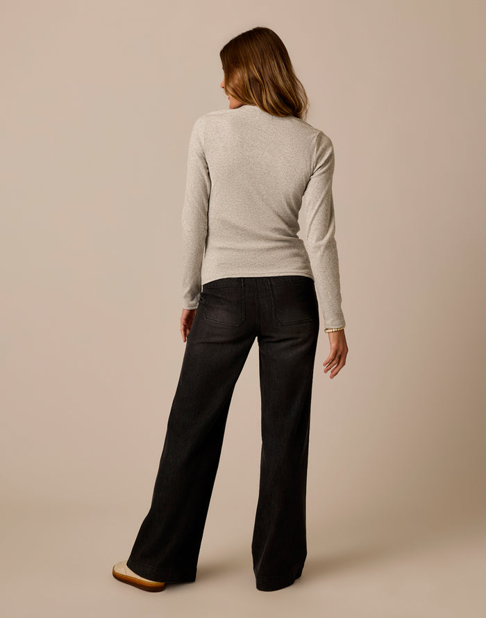 Farrah Lightweight Denim Wide Leg: Washed Black