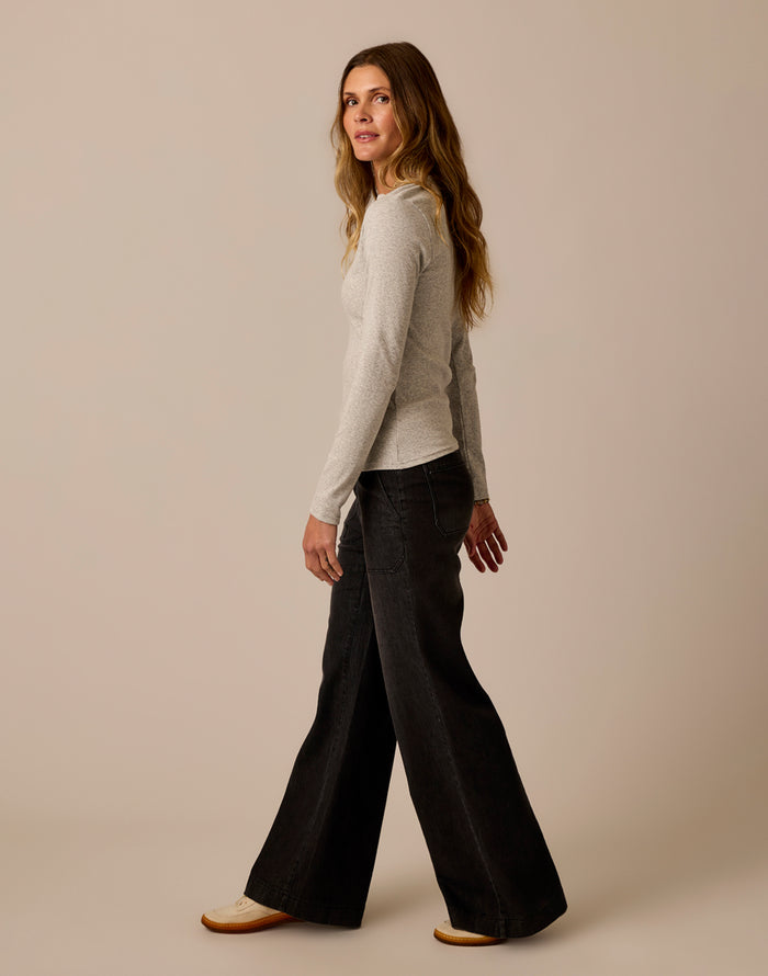 Farrah Lightweight Denim Wide Leg: Washed Black