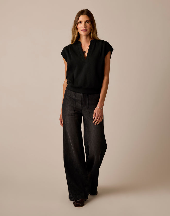 Farrah Lightweight Denim Wide Leg: Washed Black