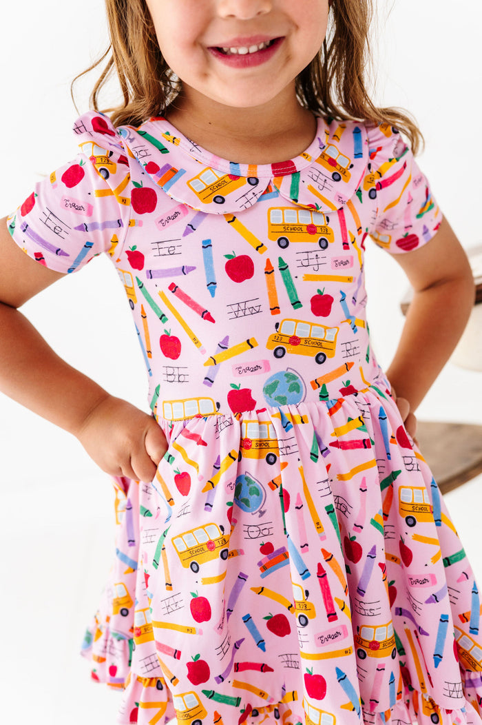 Pink First Day of School dress for girls