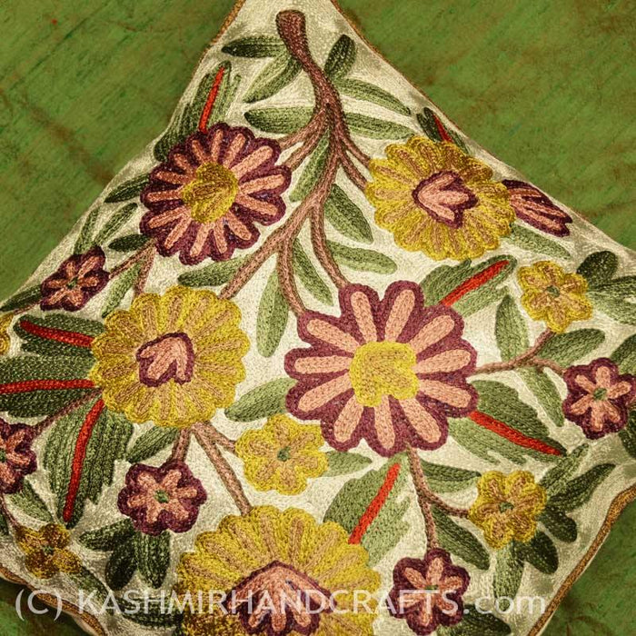 floral daisy decorative cushion cover handembroidered - Kashmir Designs