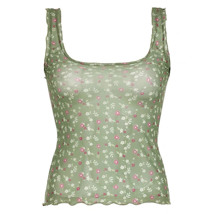 Forest-style Mesh Tank Top