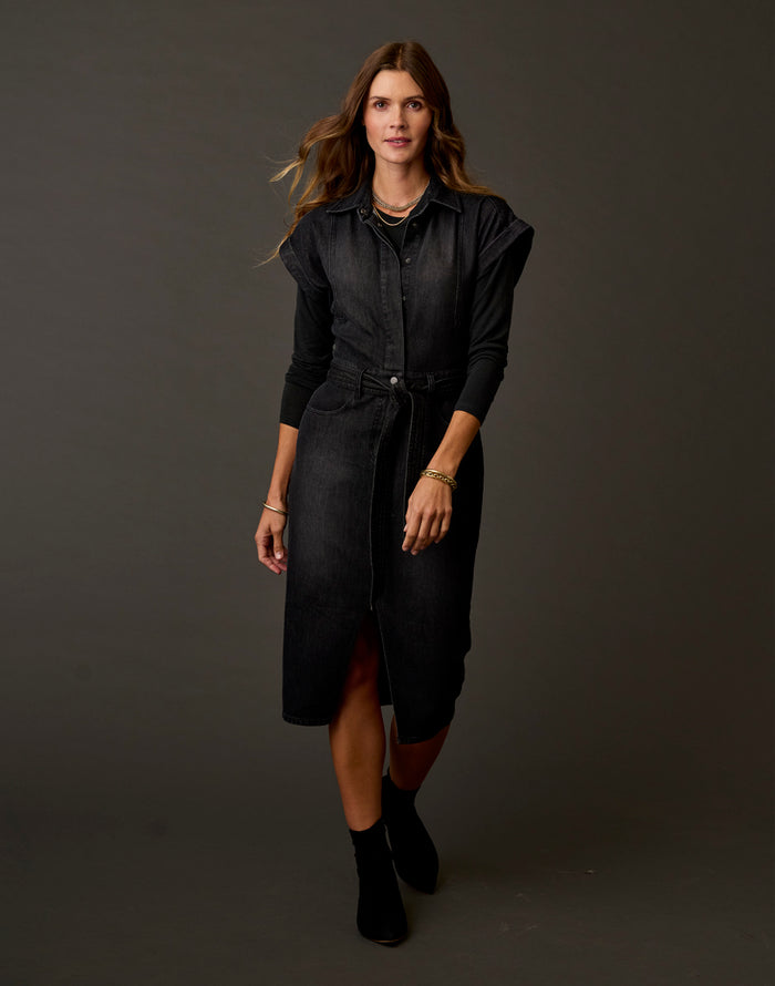 Franny Lightweight Denim Dress: Washed Black