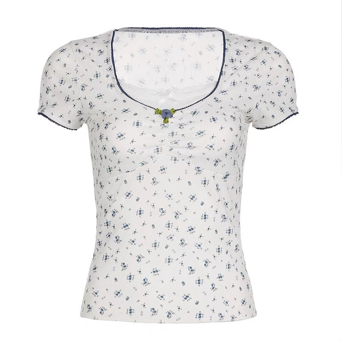 French Floral Fake Two-piece Top