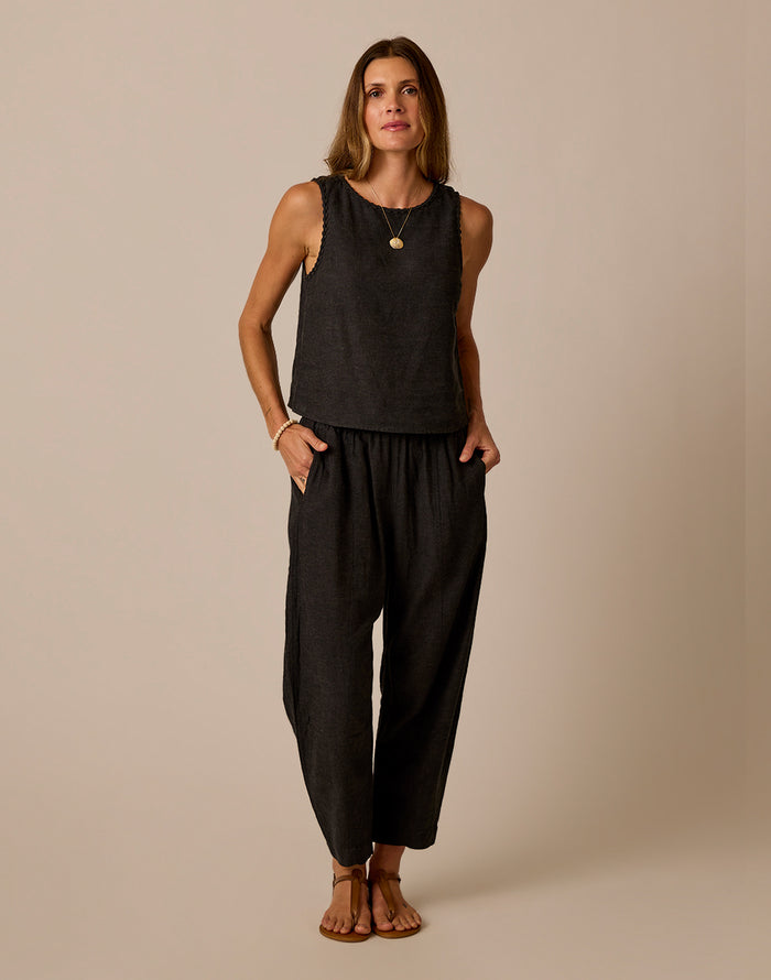 Freya Linen Pant: Black Chambray