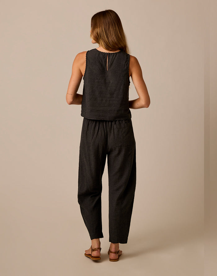 Freya Linen Pant: Black Chambray