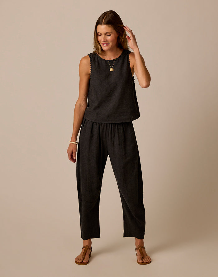 Freya Linen Pant: Black Chambray
