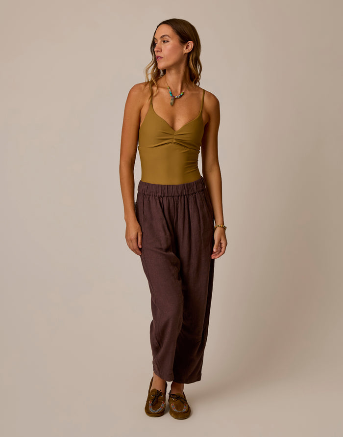 Freya Linen Pant: Coffee Chambray