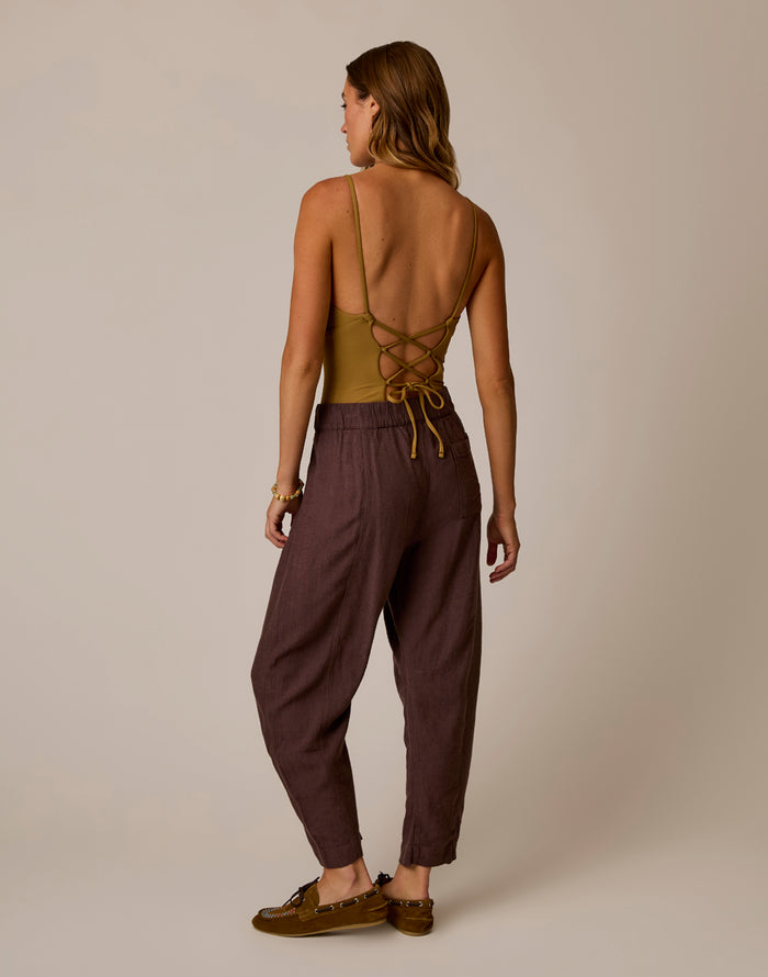 Freya Linen Pant: Coffee Chambray