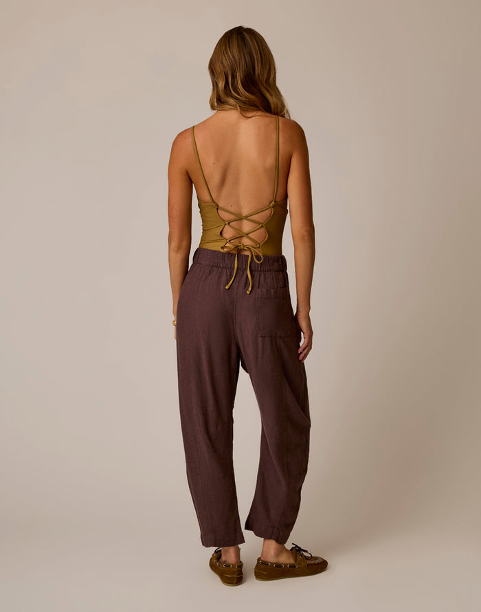 Freya Linen Pant: Coffee Chambray