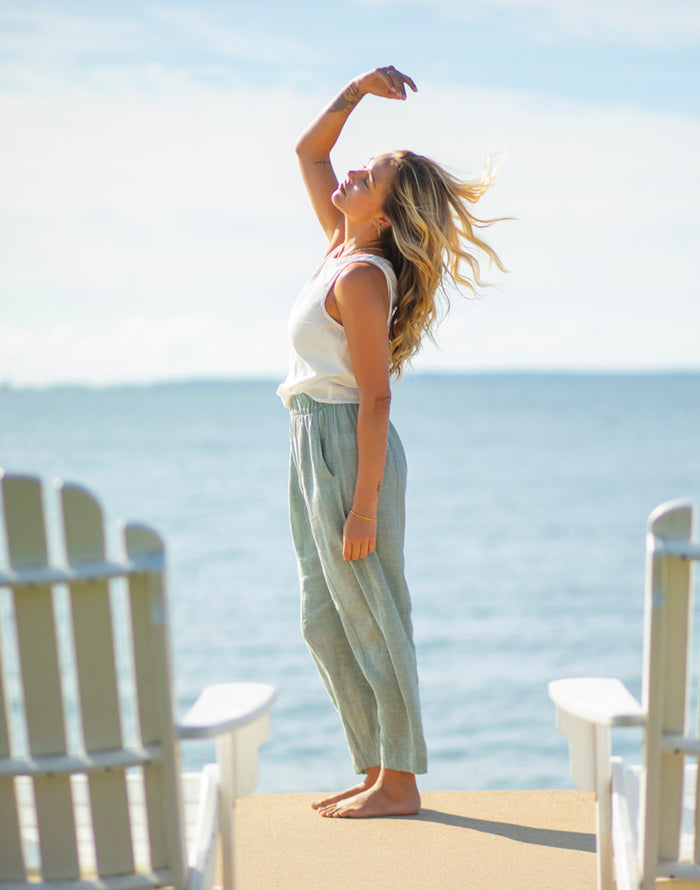 Freya Linen Pant: Fatigue Chambray