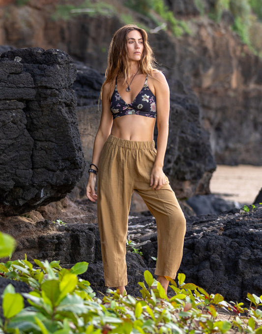 Freya Linen Pant: Golden Chambray