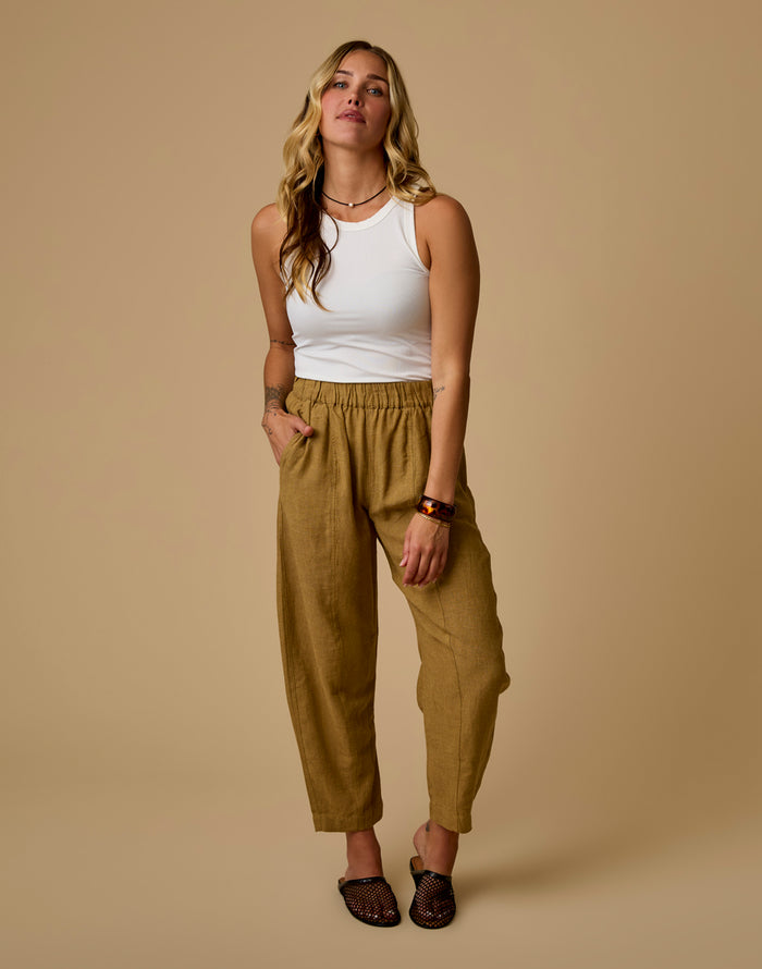 Freya Linen Pant: Golden Chambray