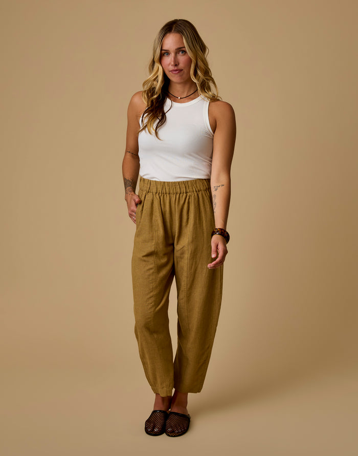 Freya Linen Pant: Golden Chambray