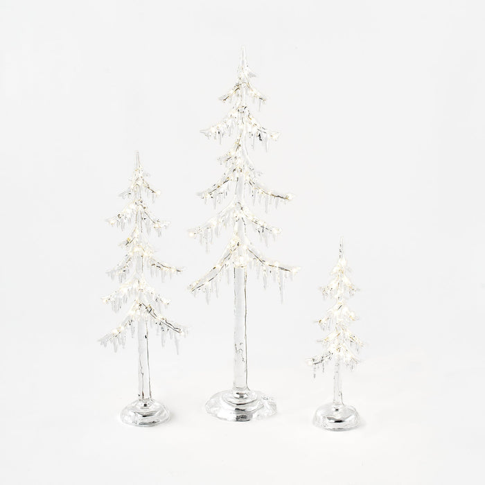 Frosted Icicle Tree with Lights - Set of 3