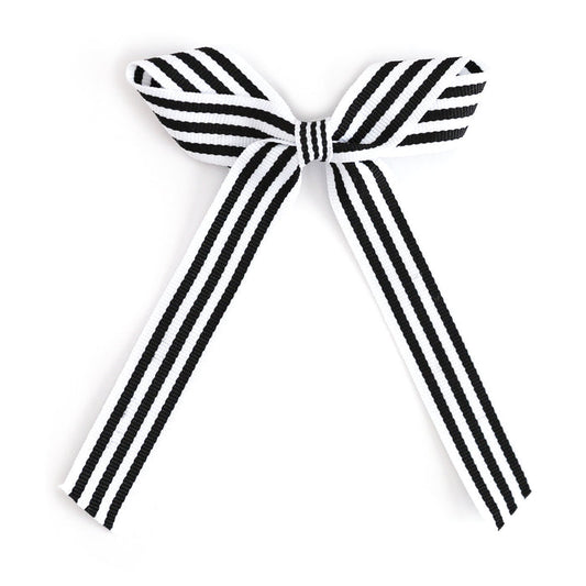 girl's black and white striped ribbon bow on alligator clip for Halloween