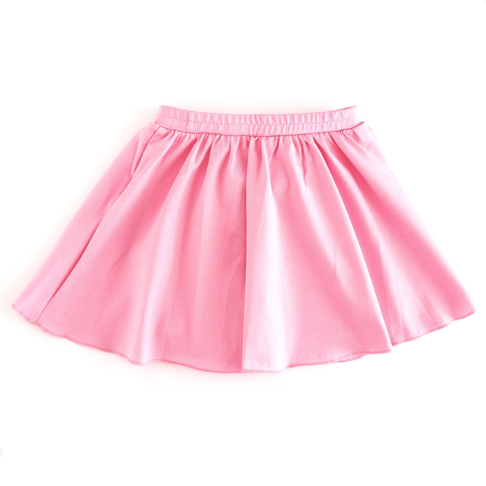 girls cotton blend pink skort with elastic waistband to pair with back to school sweaters