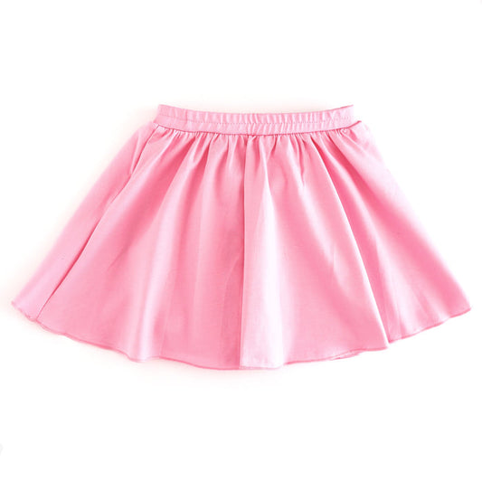 girls cotton blend pink skort with elastic waistband to pair with back to school sweaters