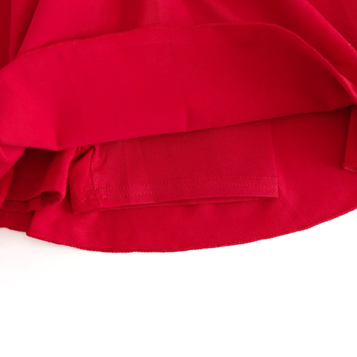 closeup of attached stretchy shorts for red cotton blend girlhood skort