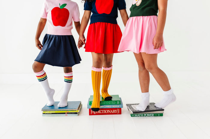 girls school skorts and knee high socks