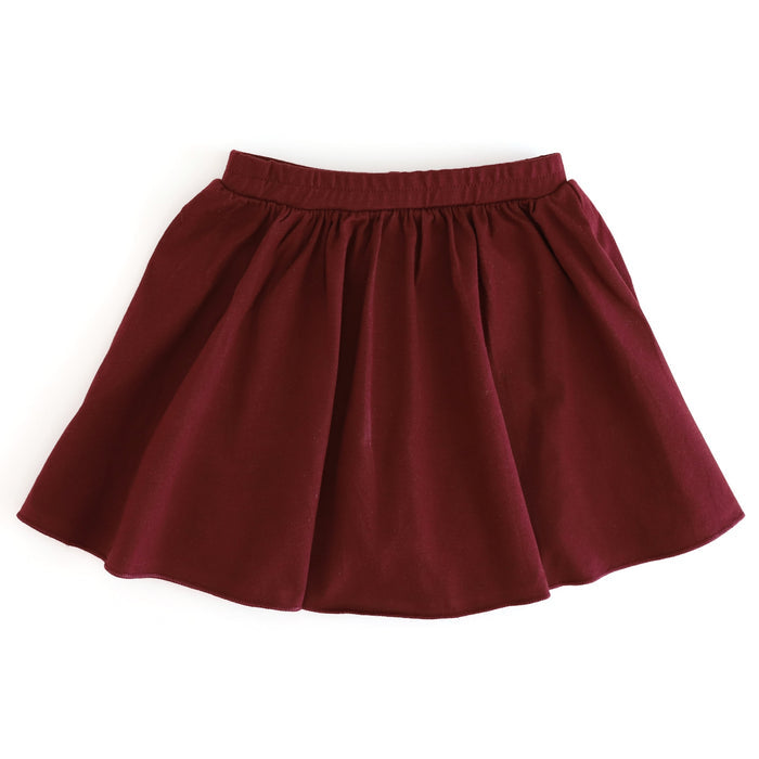 girls' cotton blend skort in burgundy with matching built in shorts for fall mix and match