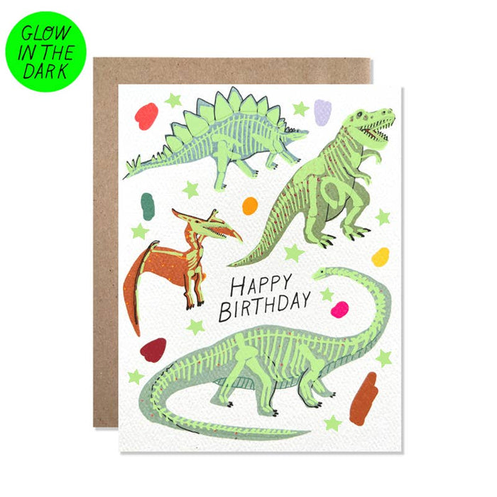 GLOW IN THE DARK Dinosaurs Birthday Card
