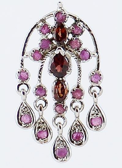 Hamsa Garnet Sterling Silver Earrings Chandelier Design - Kashmir Designs