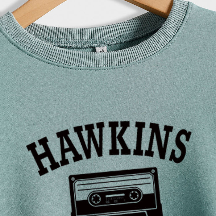 HAWKINS MIDDLE Letter Ladies Bottoming Round Neck Long Sleeve Plus Size Sweater