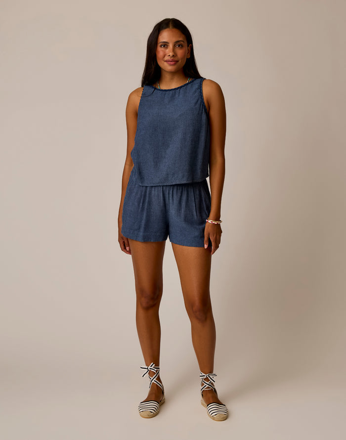 Hellie Linen Short: Captain Chambray