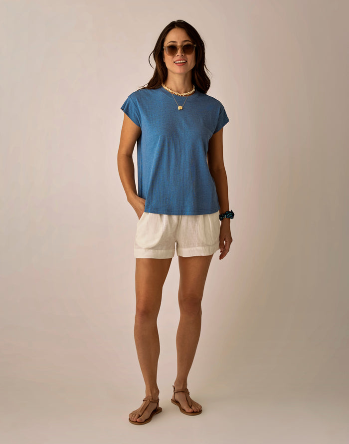 Hellie Linen Short: Cloud Chambray