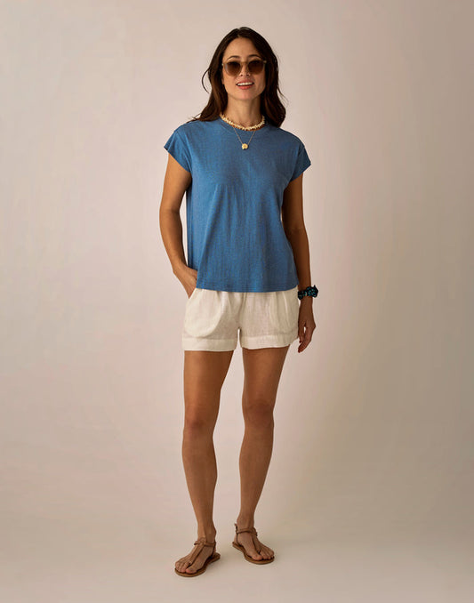 Hellie Linen Short: Cloud Chambray