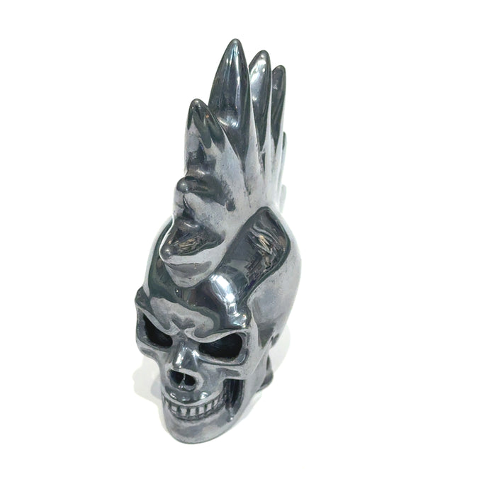 Hematite Mohawk Skull Carving | Ethically Sourced Crystal for Grounding, Protection & Unshakeable Sovereign Power