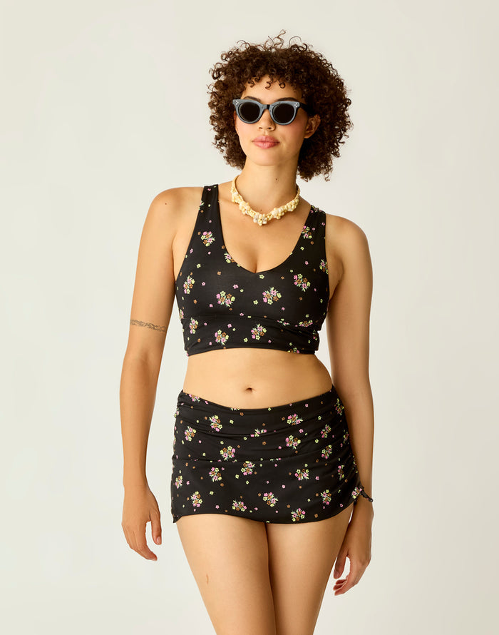 Hoku Swim Skirt: Black Floret - FINAL SALE